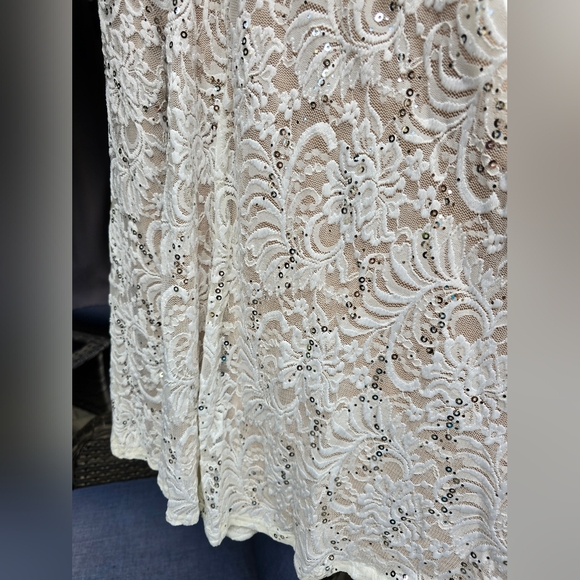 Ashley Stewart by R&M Richards Sequin Ivory Dress Sleeveless Belt Lace NWT 14 - Picture 6 of 12